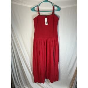 The Drop Size XL NWT Red Smocked Bodice Spaghetti Strap Maxi Dress Linen